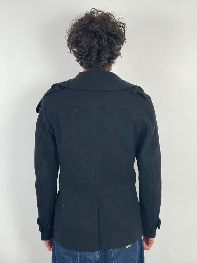 2010s Diesel Black Buttoned Officer Wool Peacoat oGPIPdG 2