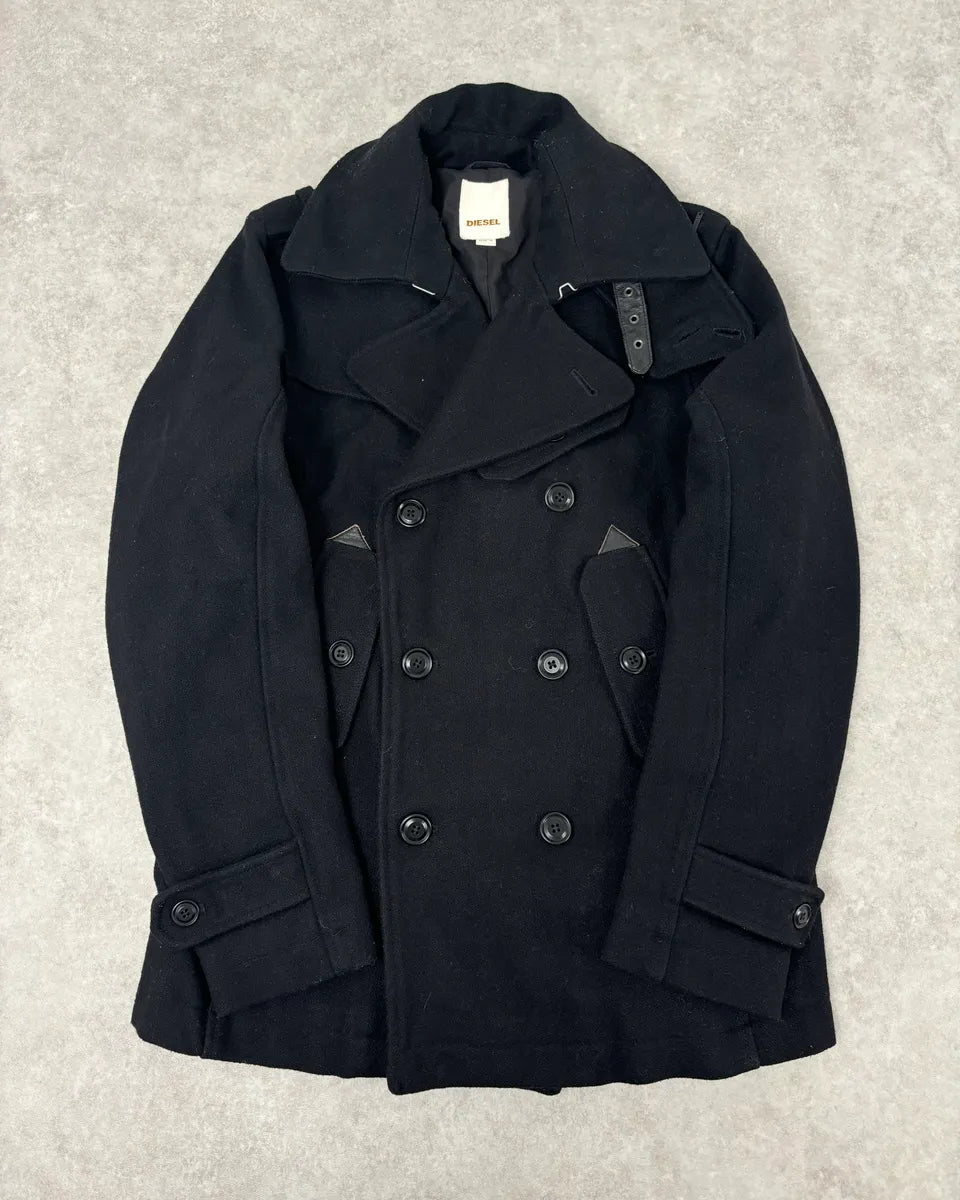 2010s Diesel Black Buttoned Officer Wool Peacoat oGPIPdG 0