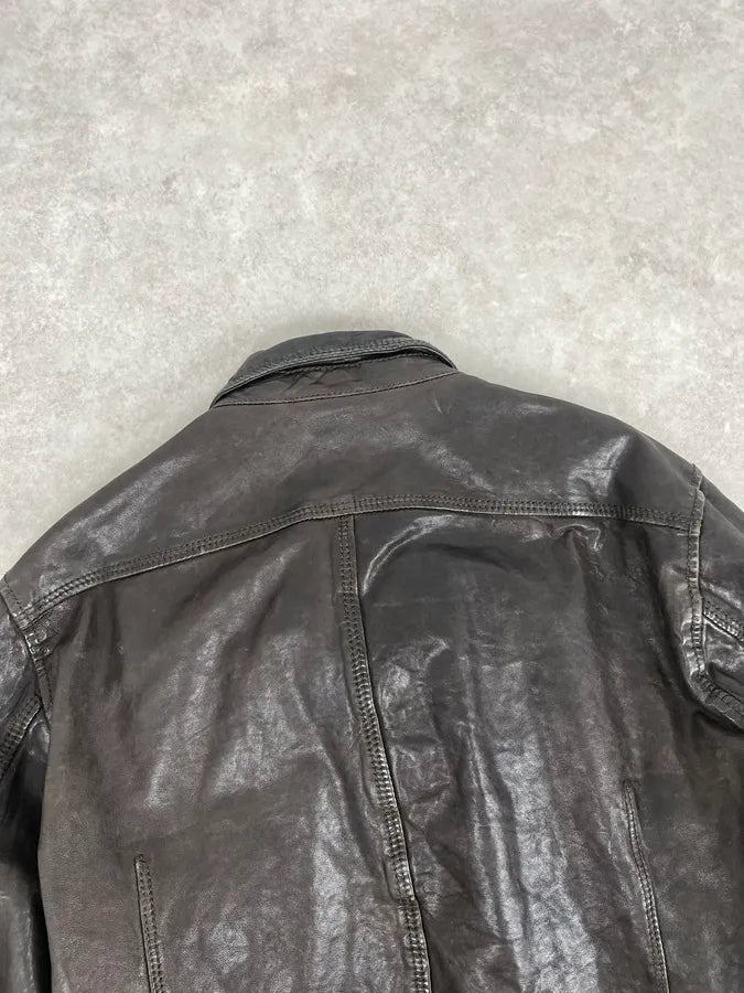 2000s Diesel Brown Cargo Leather Shirt Jacket zONdAtc 6