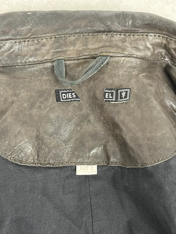 2000s Diesel Brown Cargo Leather Shirt Jacket zONdAtc 10