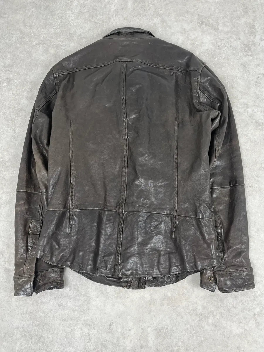 2000s Diesel Brown Cargo Leather Shirt Jacket zONdAtc 5