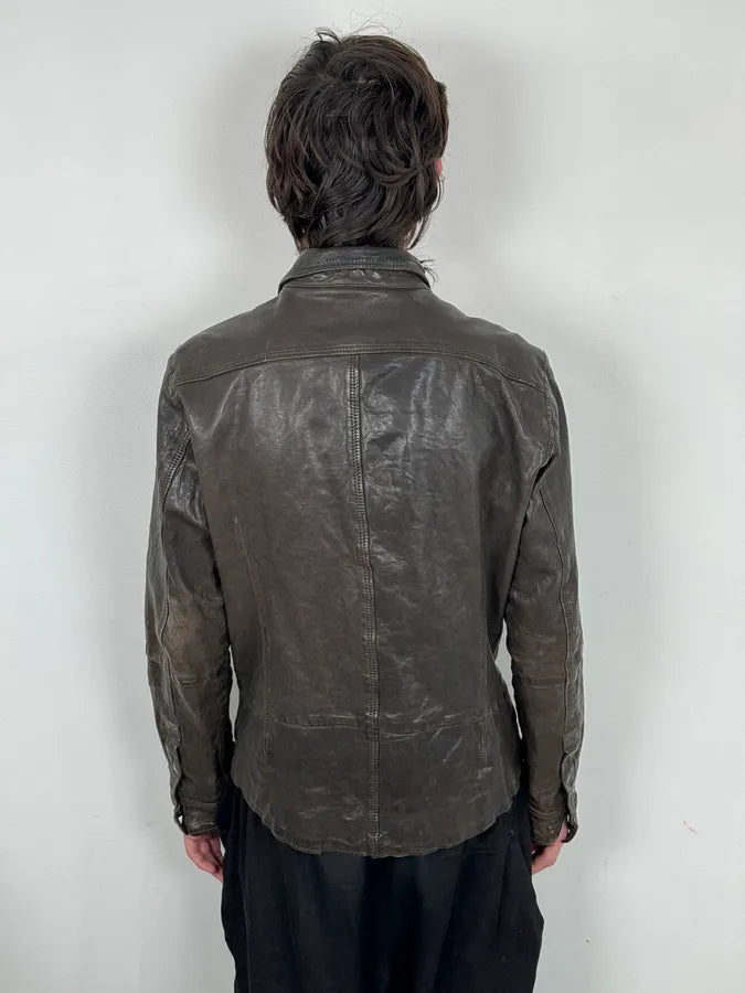 2000s Diesel Brown Cargo Leather Shirt Jacket zONdAtc 1