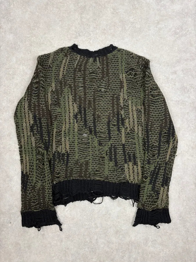 2010s Diesel Camo Green & Black Experimental Destroyed Sweater ZGrLsoC 5