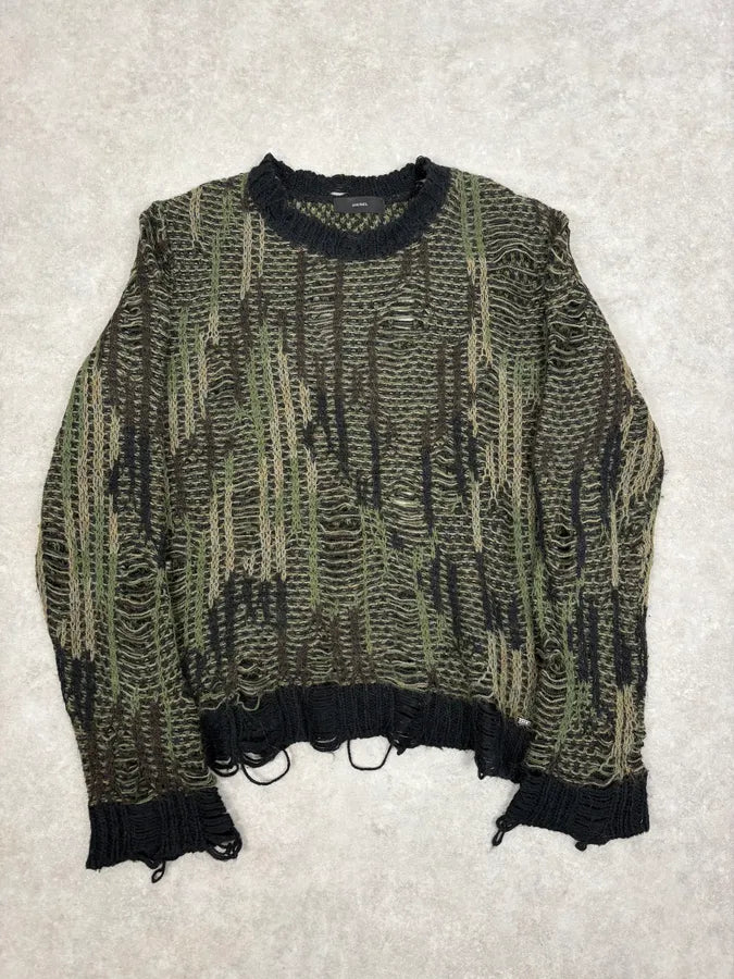 2010s Diesel Camo Green & Black Experimental Destroyed Sweater ZGrLsoC 0