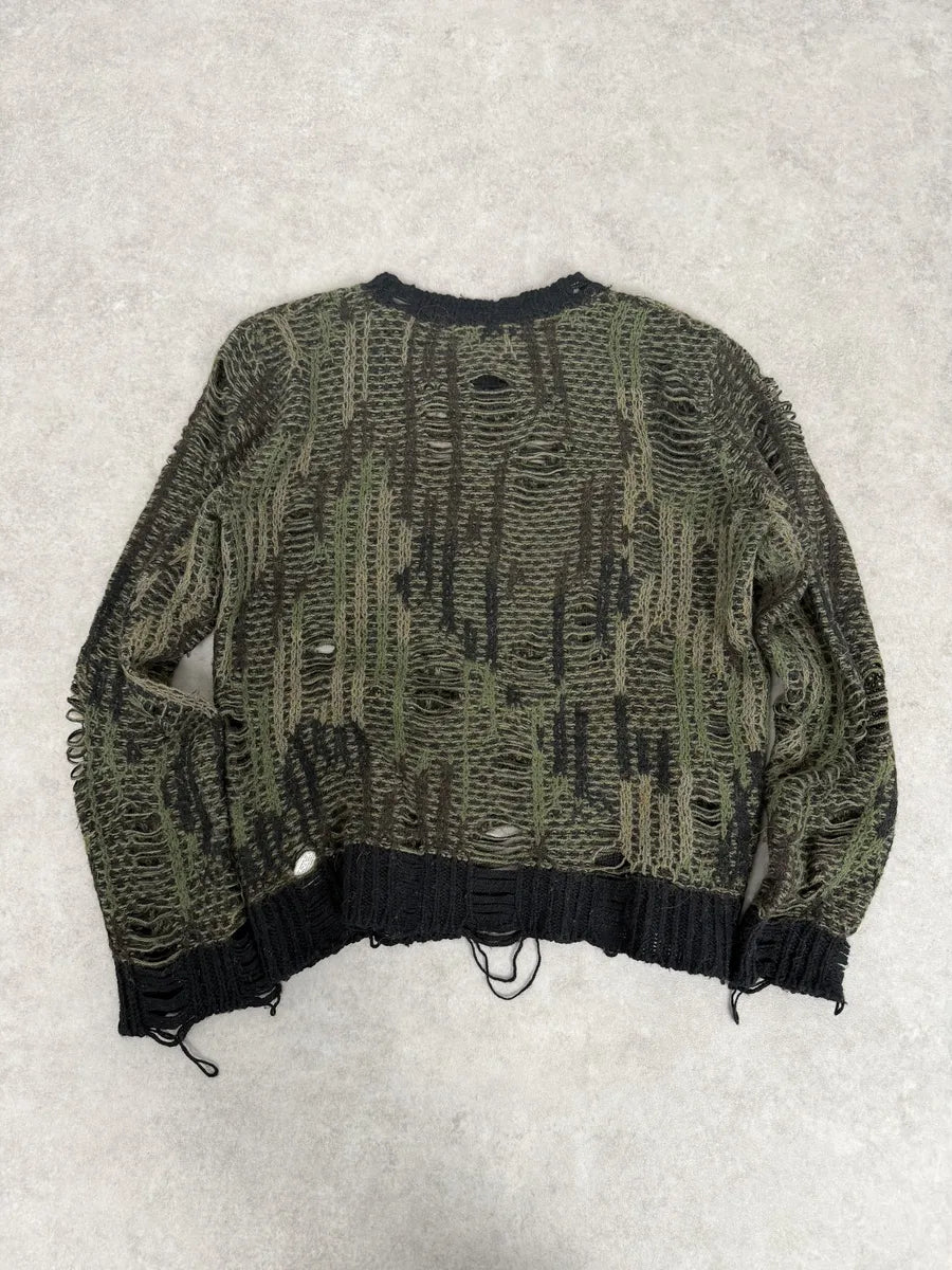 2010s Diesel Camo Green & Black Experimental Destroyed Sweater cjVueBZ 1