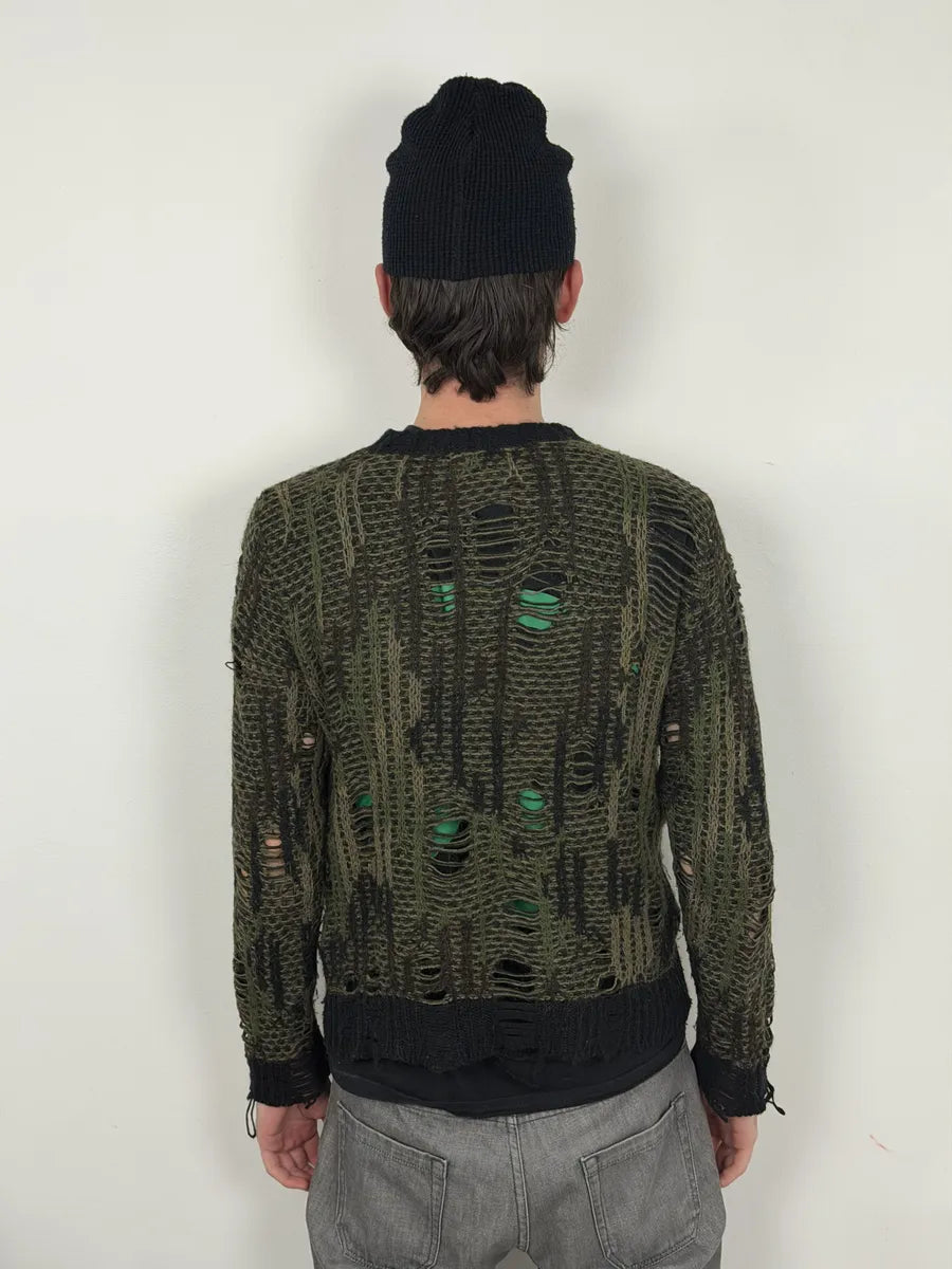 2010s Diesel Camo Green & Black Experimental Destroyed Sweater cjVueBZ 3
