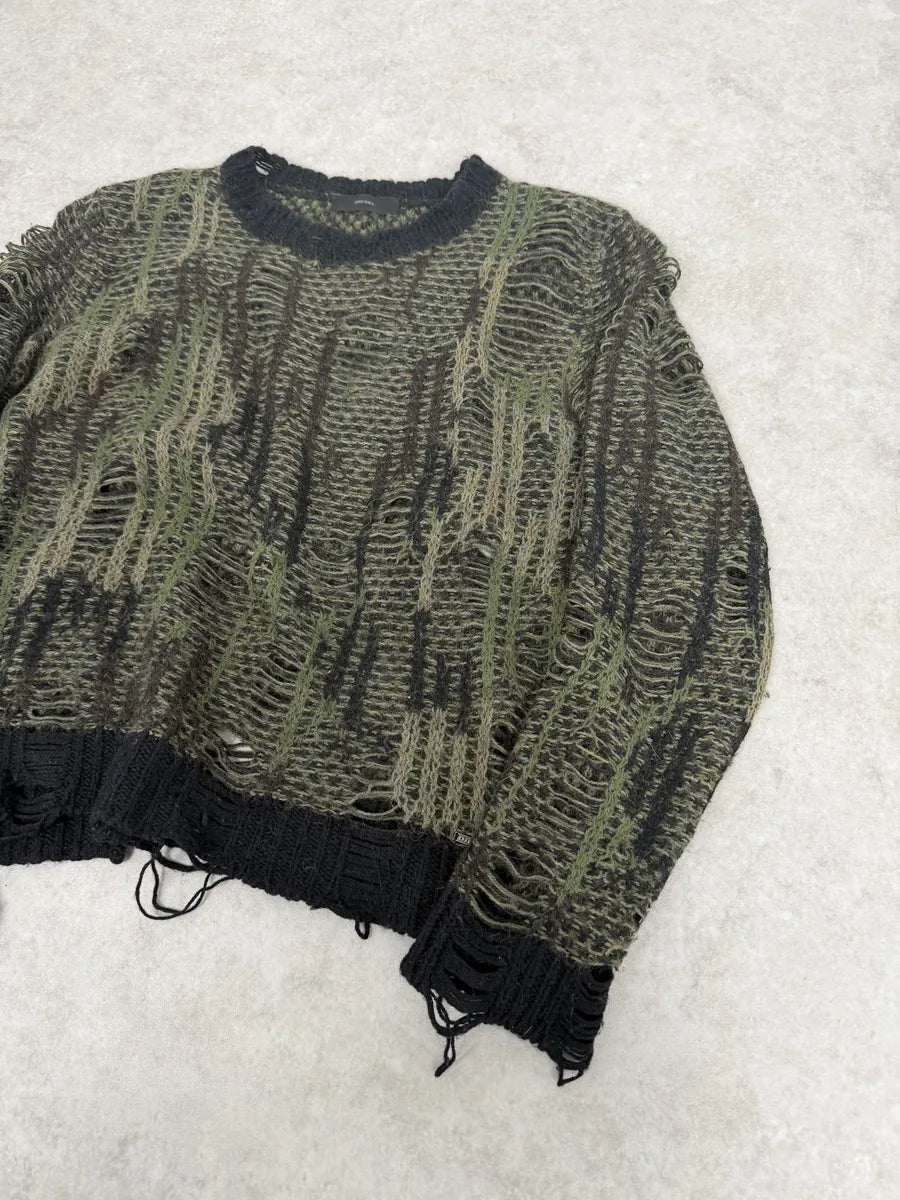 2010s Diesel Camo Green & Black Experimental Destroyed Sweater cjVueBZ 4