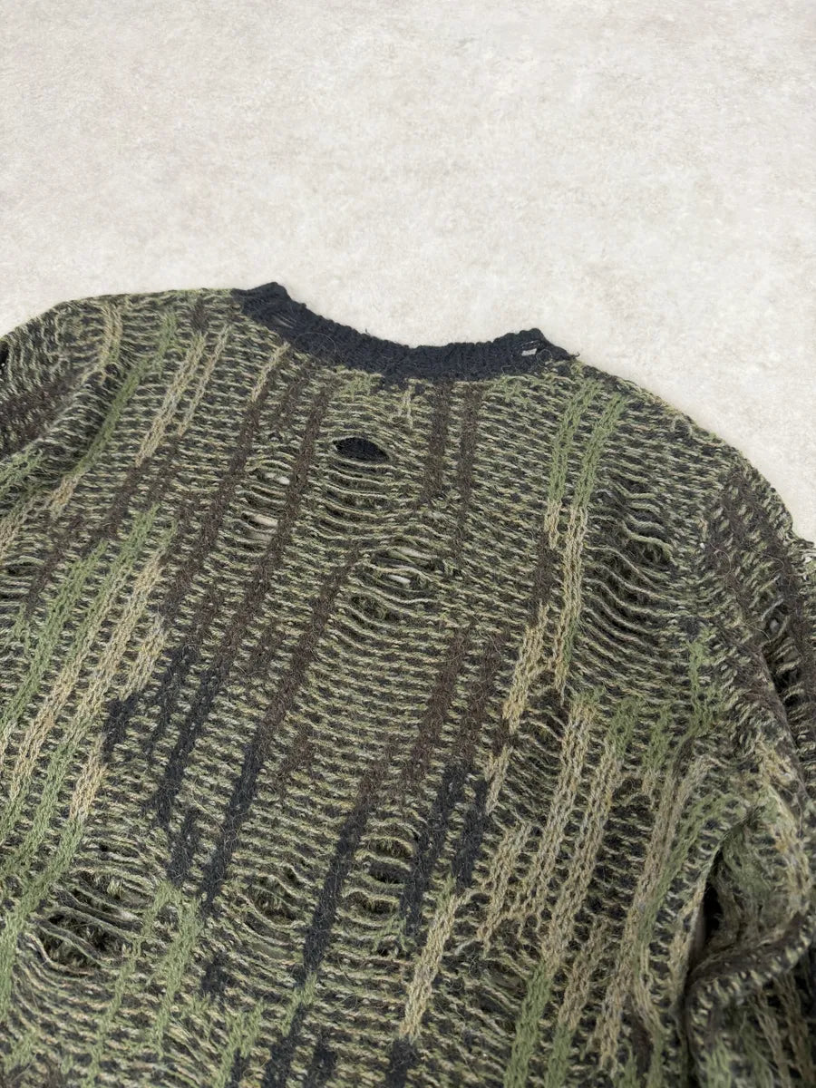 2010s Diesel Camo Green & Black Experimental Destroyed Sweater cjVueBZ 6