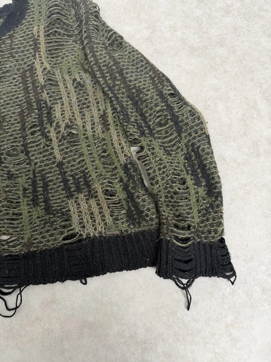 2010s Diesel Camo Green & Black Experimental Destroyed Sweater cjVueBZ 8