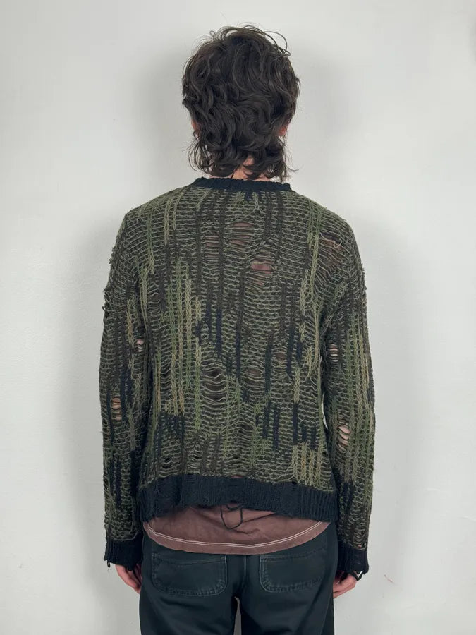 2010s Diesel Camo Green & Black Experimental Destroyed Sweater ZGrLsoC 2