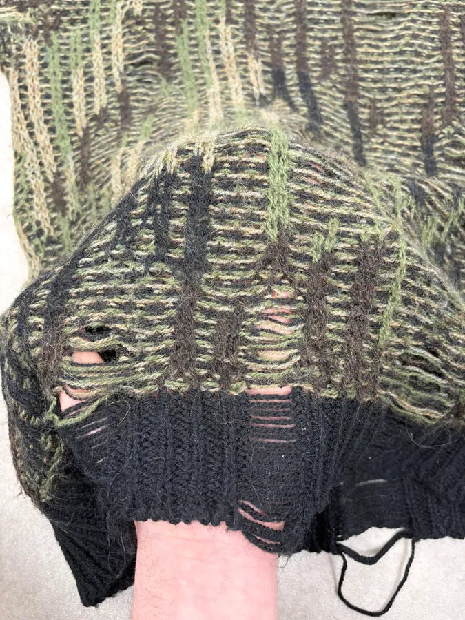2010s Diesel Camo Green & Black Experimental Destroyed Sweater ZGrLsoC 7