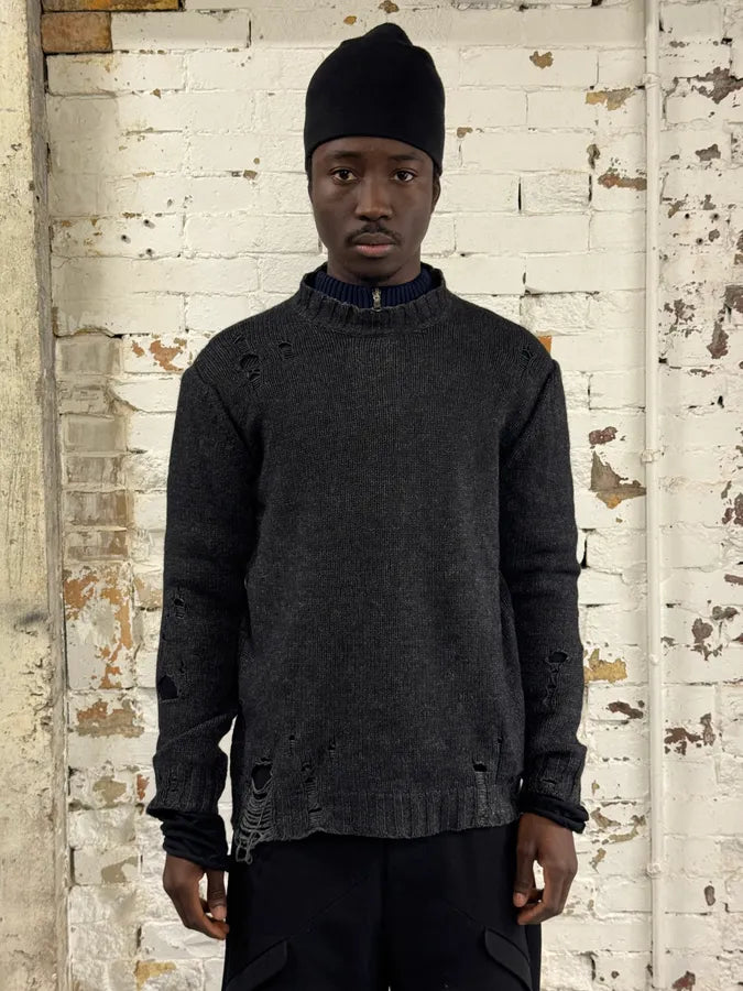 2010s Diesel Dark Grey Destroyed Wool Sweater FFopemf 1