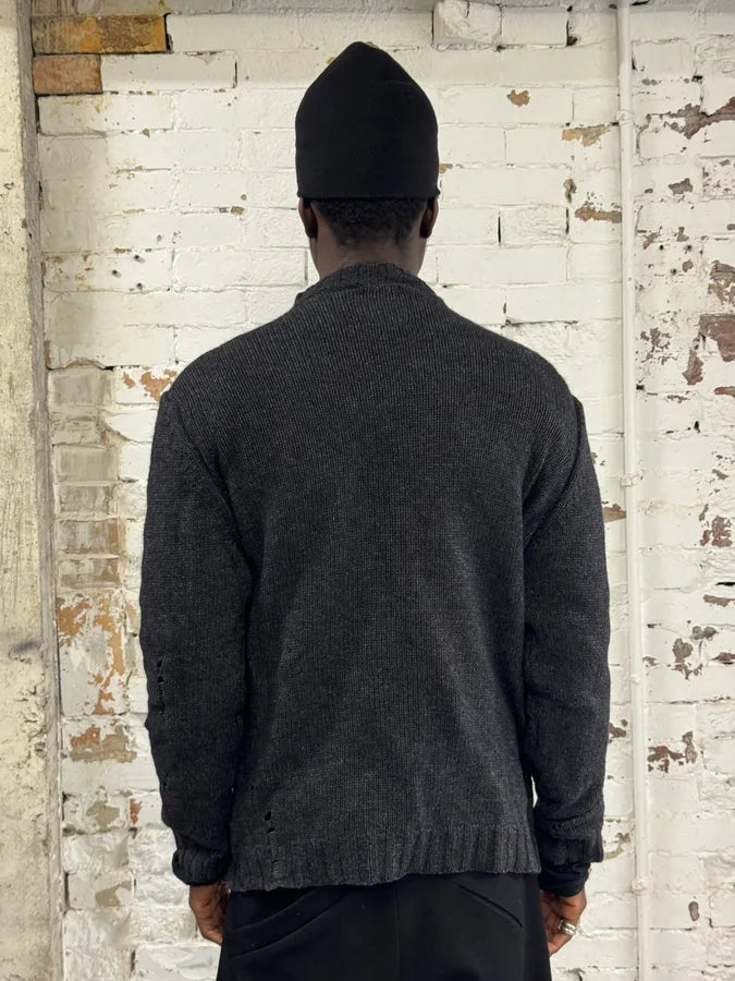 2010s Diesel Dark Grey Destroyed Wool Sweater FFopemf 2