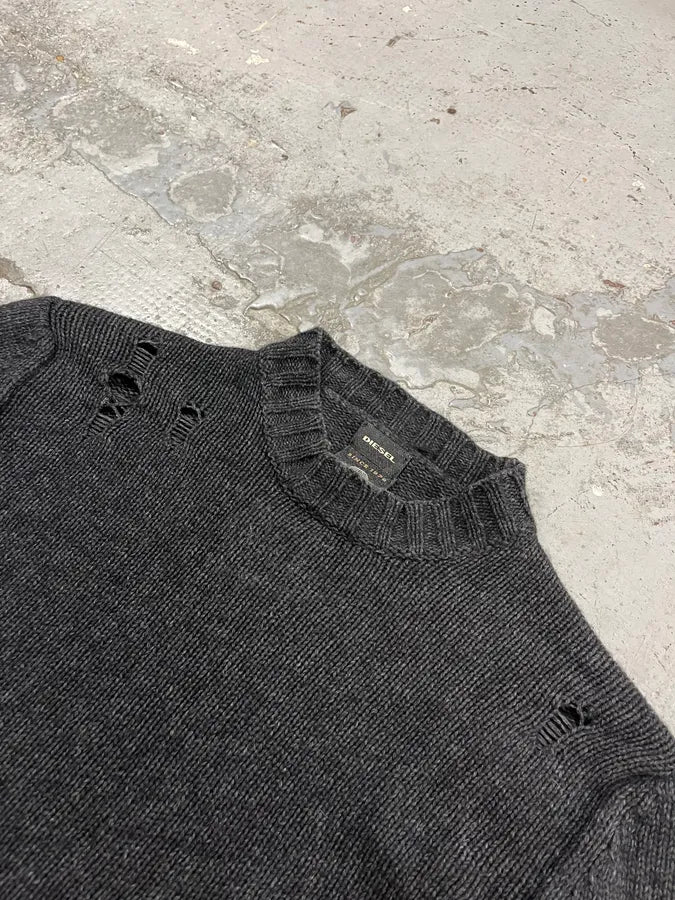 2010s Diesel Dark Grey Destroyed Wool Sweater FFopemf 4