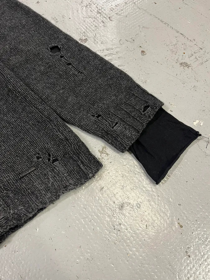 2010s Diesel Dark Grey Destroyed Wool Sweater FFopemf 5