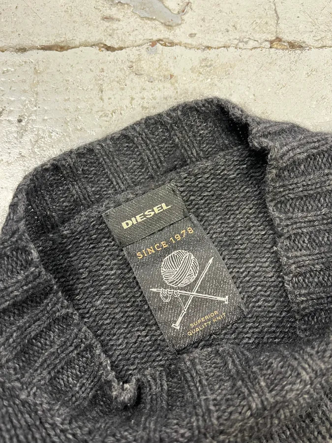 2010s Diesel Dark Grey Destroyed Wool Sweater FFopemf 7