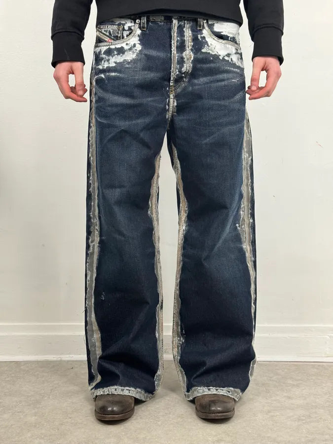 FW2023 Diesel Navy Trompe L’oeil Painted Large Denim Jeans oAduyJi 1