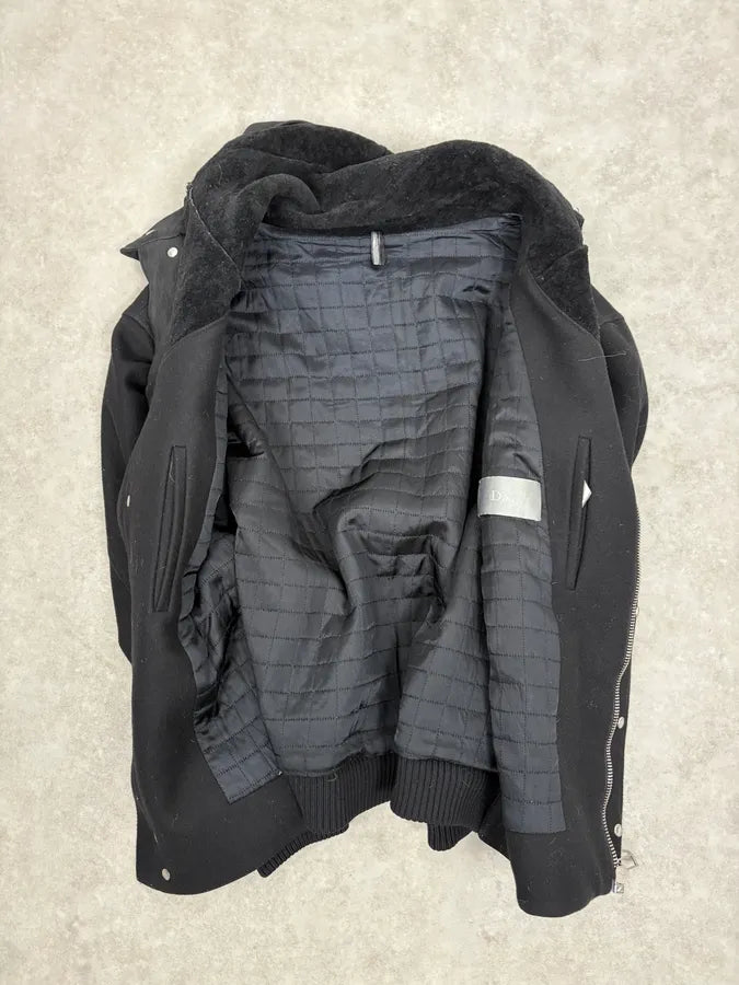 2010s Dior Black Wool & Leather Hooded Cozy Jacket by Kris Van Assche UrhyaKY 8