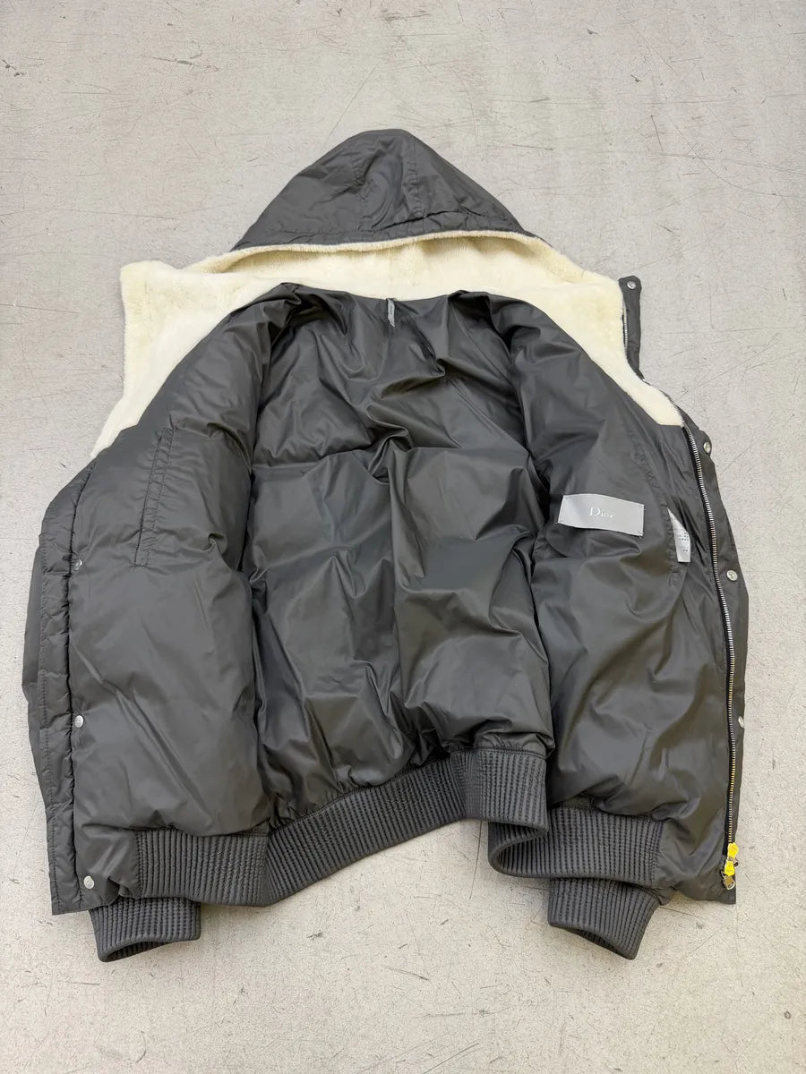 2010s Dior Shearling Grey Puffer Bomber Jacket by Kris Van Assche sWMNDes 12