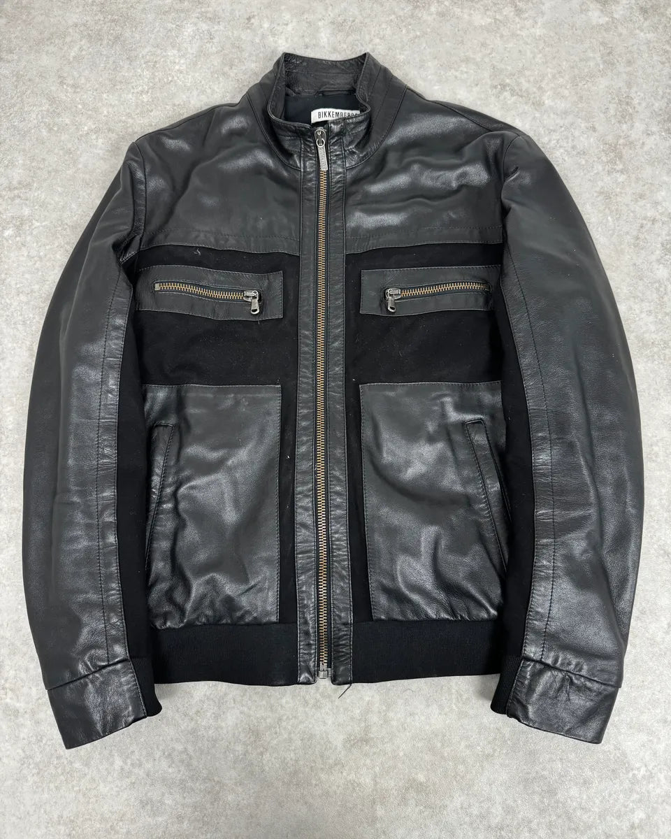 2010s Dirk Bikkembergs Black Hybrid Leather Biker Jacket MeYICIX 0