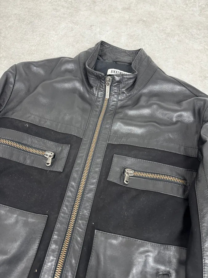2010s Dirk Bikkembergs Black Hybrid Leather Biker Jacket MeYICIX 4