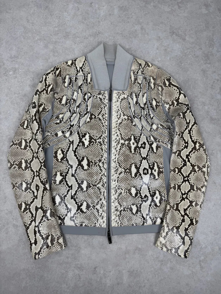 2010s Dirk Bikkembergs Grey & Beige Python Snakeskin Leather Jacket bsFakey 0
