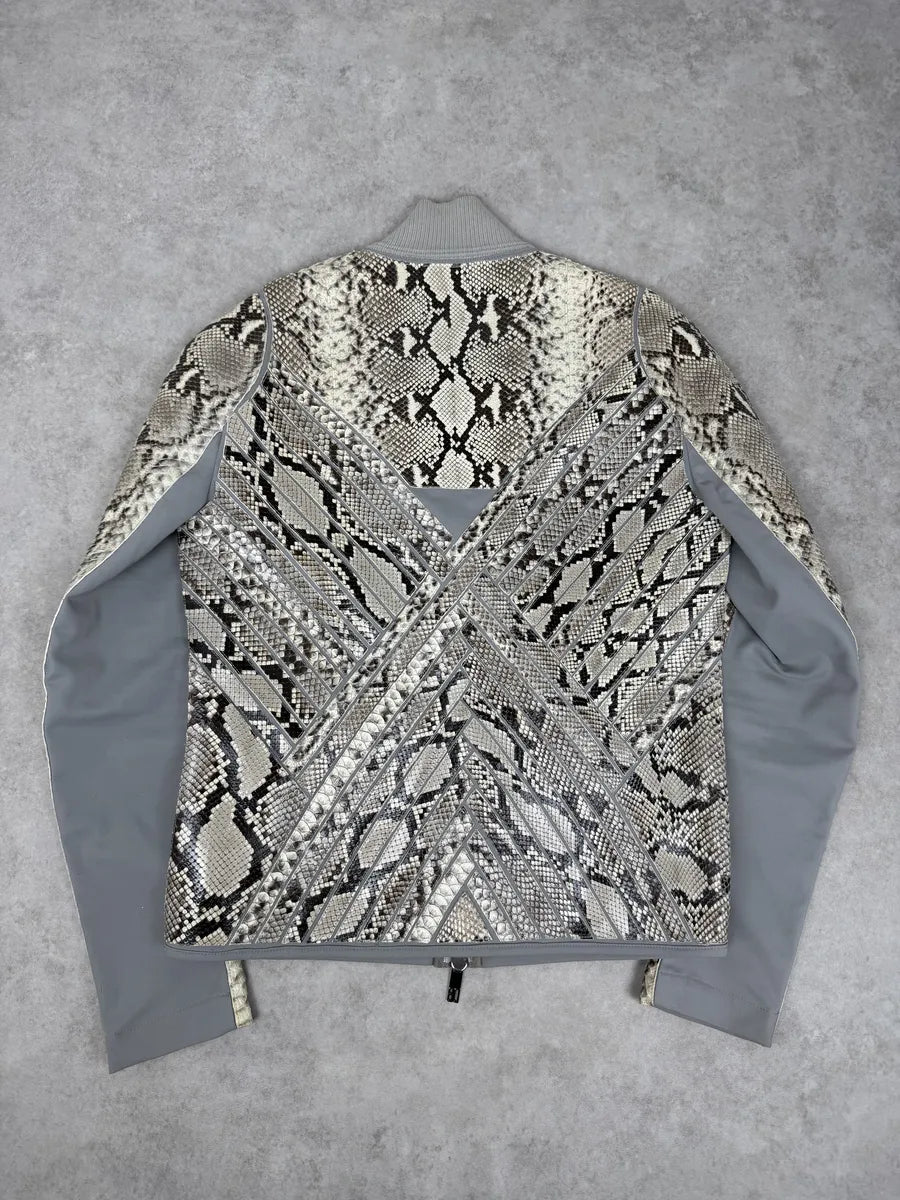 2010s Dirk Bikkembergs Grey & Beige Python Snakeskin Leather Jacket bsFakey 1