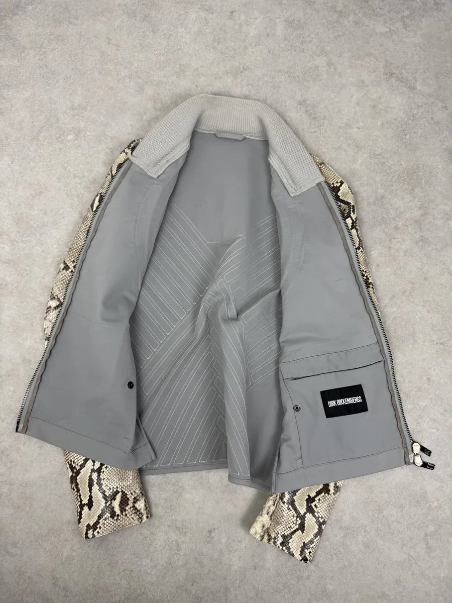 2010s Dirk Bikkembergs Grey & Beige Python Snakeskin Leather Jacket bsFakey 10