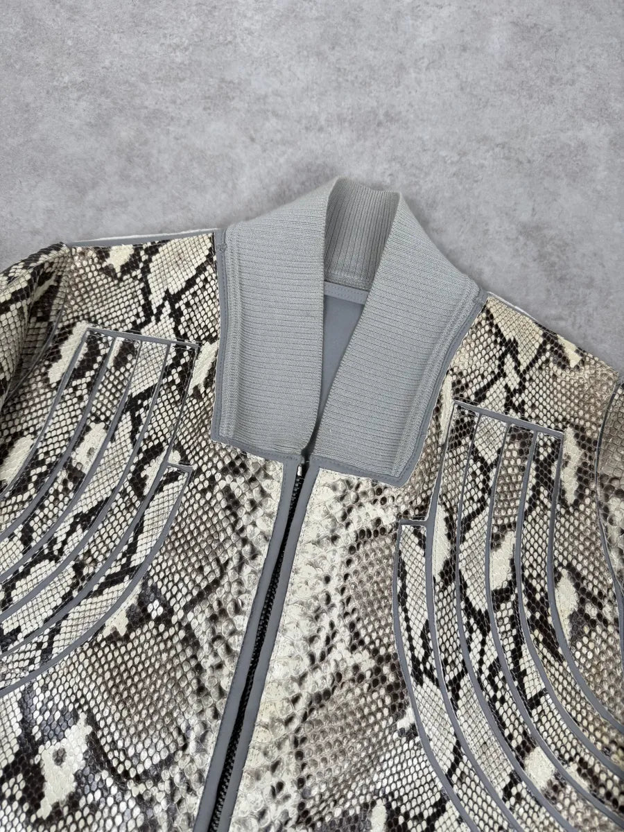 2010s Dirk Bikkembergs Grey & Beige Python Snakeskin Leather Jacket bsFakey 11