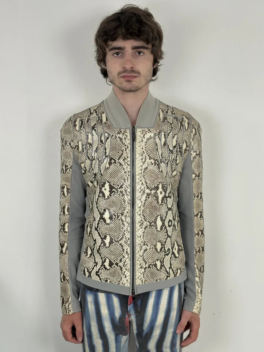 2010s Dirk Bikkembergs Grey & Beige Python Snakeskin Leather Jacket bsFakey 2