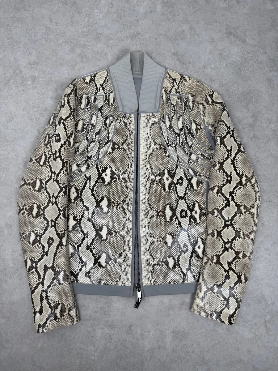 2010s Dirk Bikkembergs Grey & Beige Python Snakeskin Leather Jacket bsFakey 4