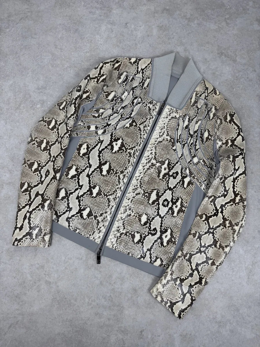 2010s Dirk Bikkembergs Grey & Beige Python Snakeskin Leather Jacket bsFakey 7