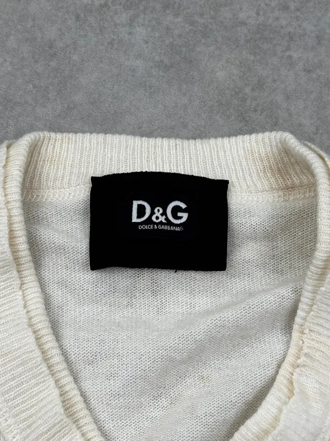 2000s Dolce & Gabbana Beige Wool Double V-Neck Sweater fEavaHd 8