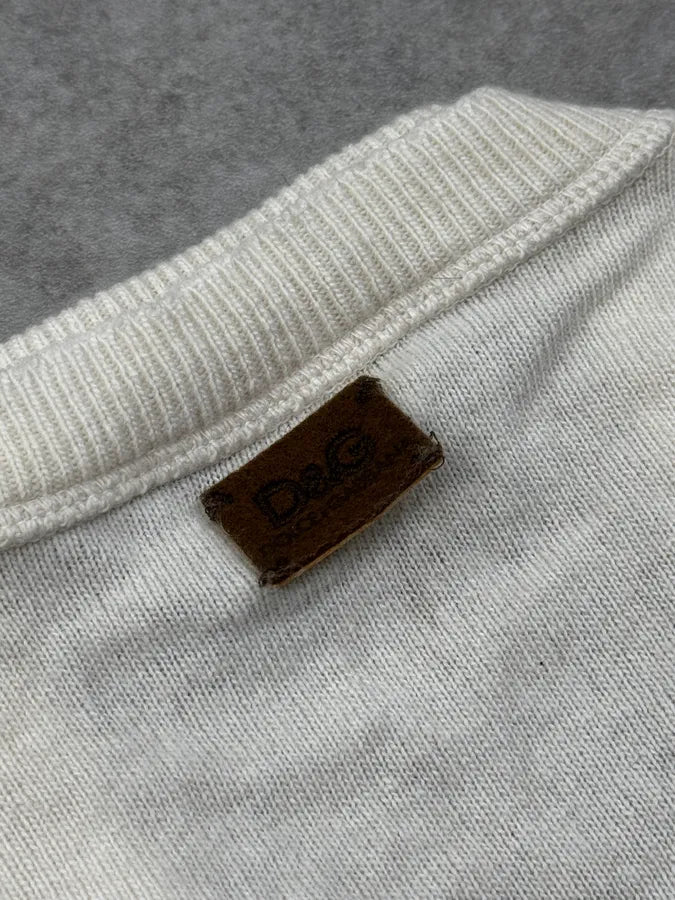 2000s Dolce & Gabbana Beige Wool Double V-Neck Sweater fEavaHd 7