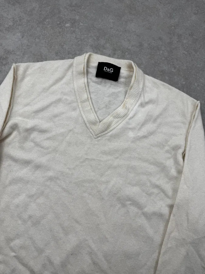 2000s Dolce & Gabbana Beige Wool Double V-Neck Sweater fEavaHd 4