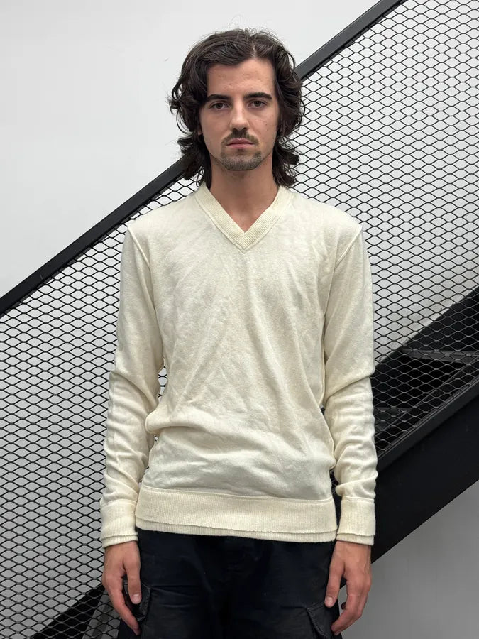 2000s Dolce & Gabbana Beige Wool Double V-Neck Sweater fEavaHd 2