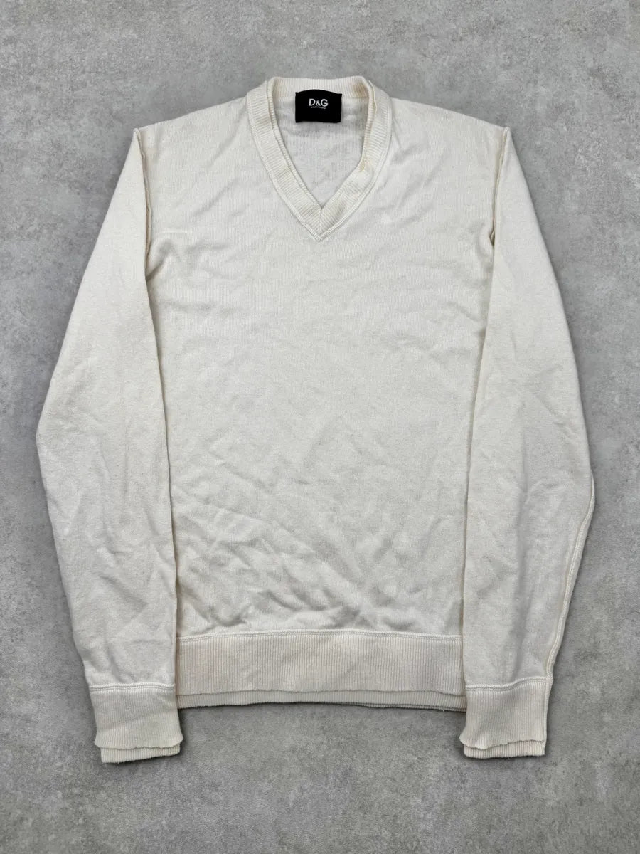 2000s Dolce & Gabbana Beige Wool Double V-Neck Sweater fEavaHd 0
