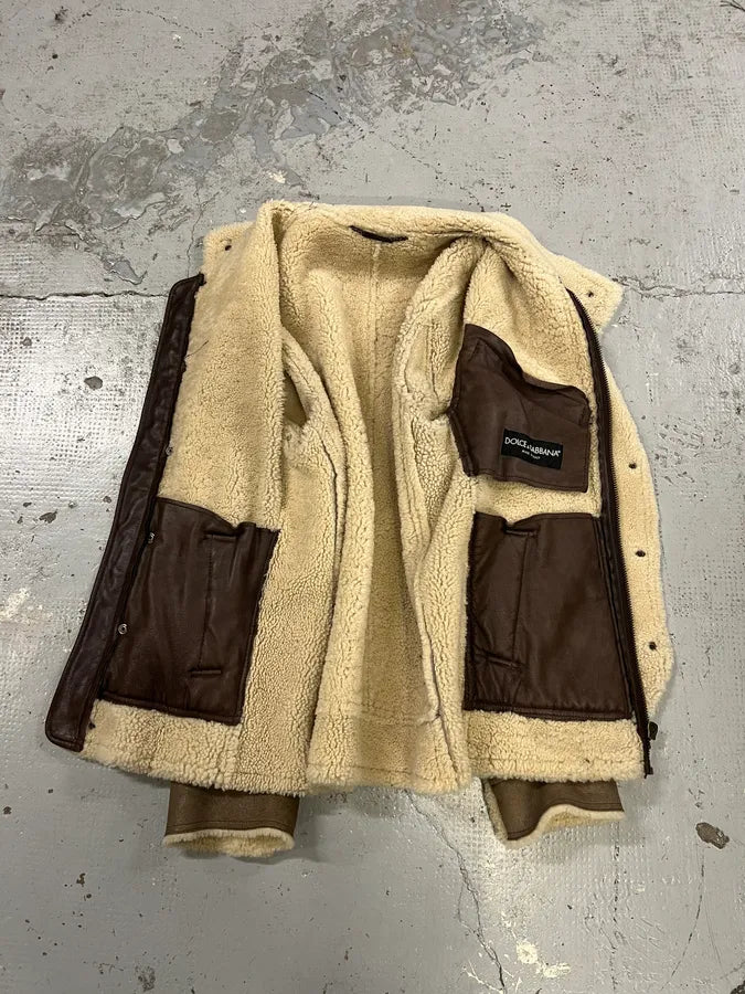 2010s Dolce & Gabbana Beige Shearling Leather Jacket SInzxce 8