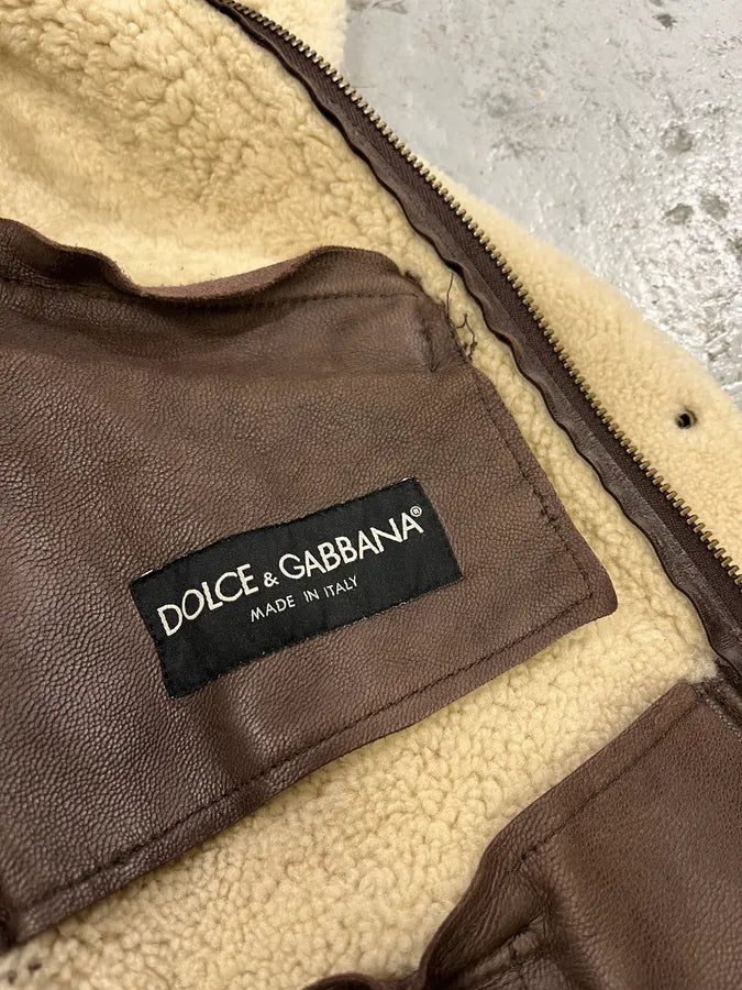 2010s Dolce & Gabbana Beige Shearling Leather Jacket SInzxce 9