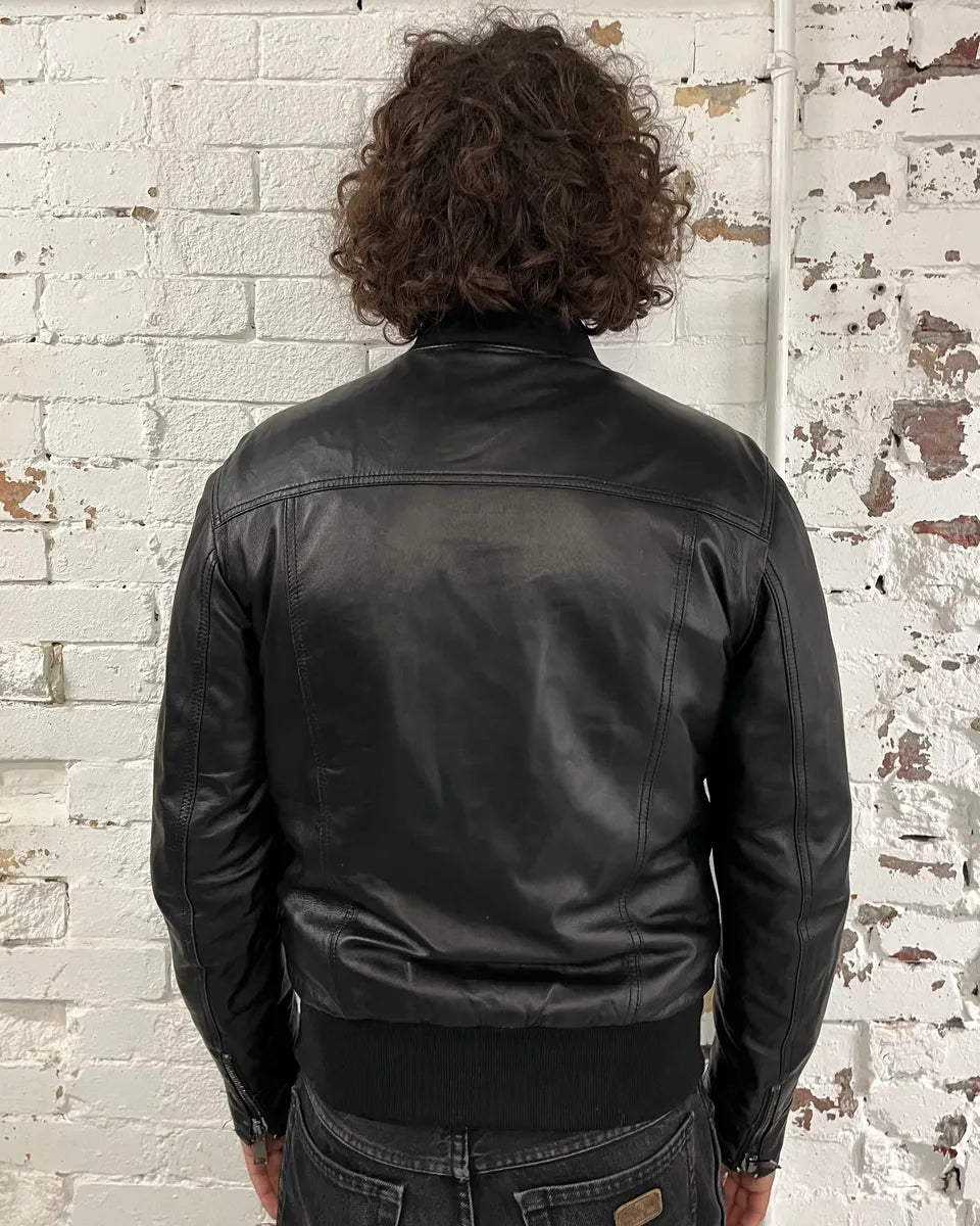 2010s Dolce & Gabbana Black Alpha Bomber Leather Jacket pFpOoaq 1
