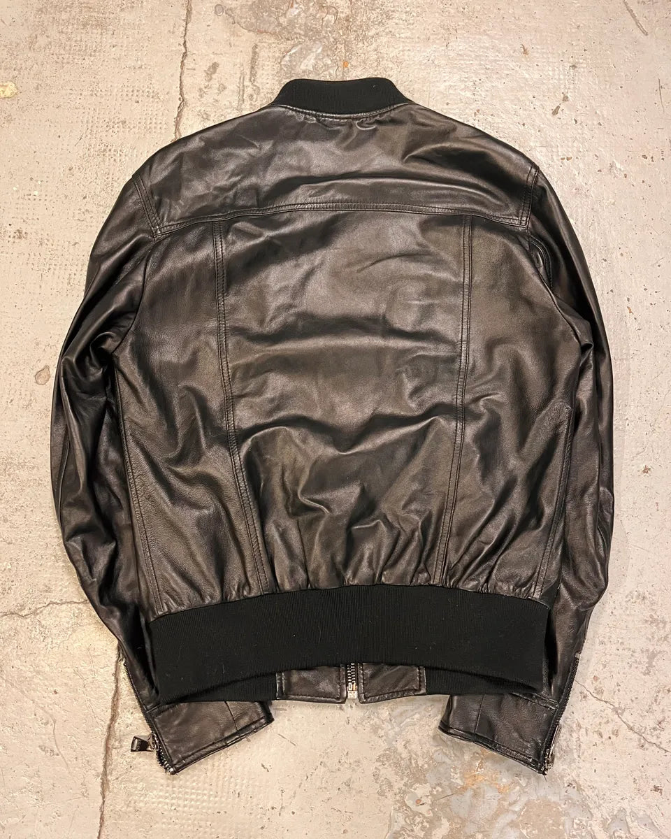 2010s Dolce & Gabbana Black Alpha Bomber Leather Jacket pFpOoaq 6