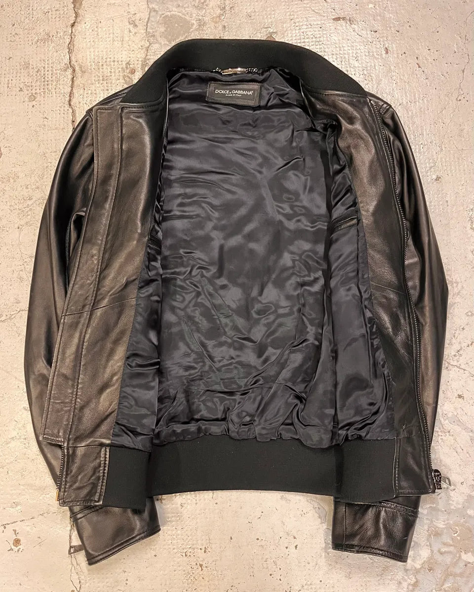 2010s Dolce & Gabbana Black Alpha Bomber Leather Jacket pFpOoaq 7