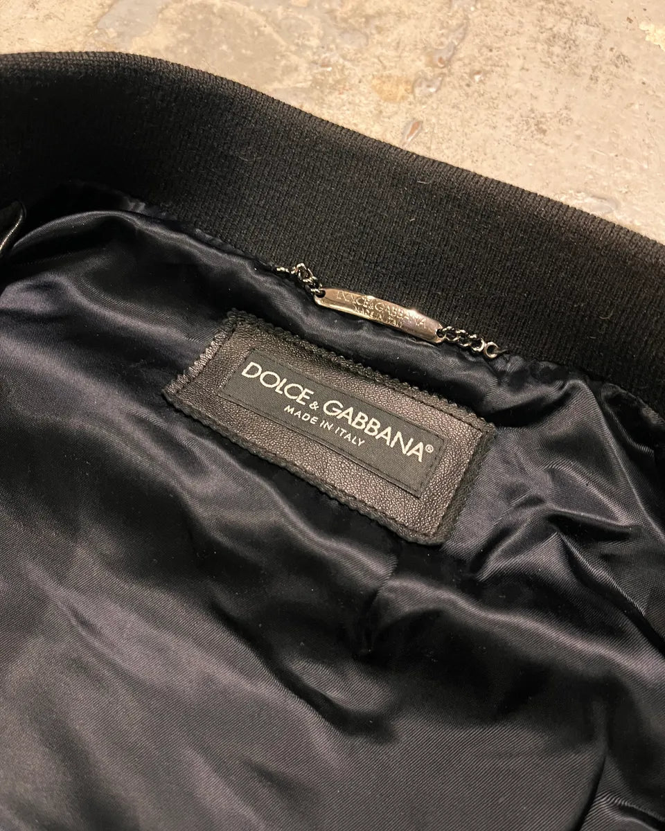 2010s Dolce & Gabbana Black Alpha Bomber Leather Jacket pFpOoaq 8