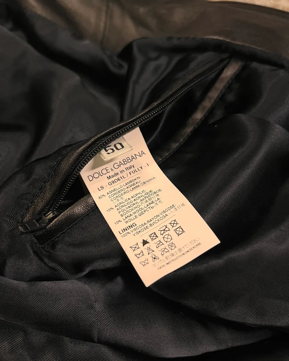 2010s Dolce & Gabbana Black Alpha Bomber Leather Jacket pFpOoaq 9