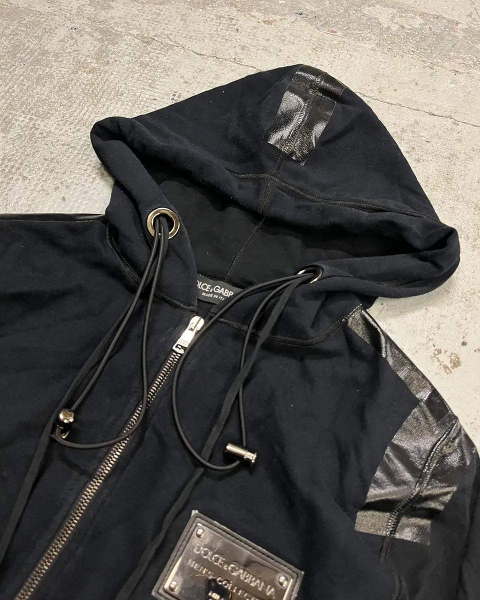 2010s Dolce & Gabbana Black Blend Leather Trim Zip-up Hoodie onrbYqP 4
