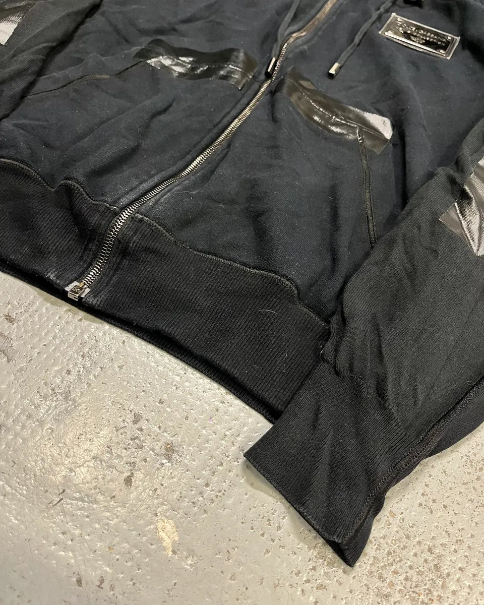 2010s Dolce & Gabbana Black Blend Leather Trim Zip-up Hoodie onrbYqP 5