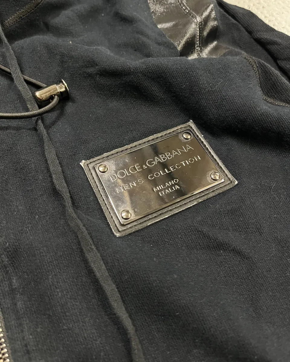 2010s Dolce & Gabbana Black Blend Leather Trim Zip-up Hoodie onrbYqP 6