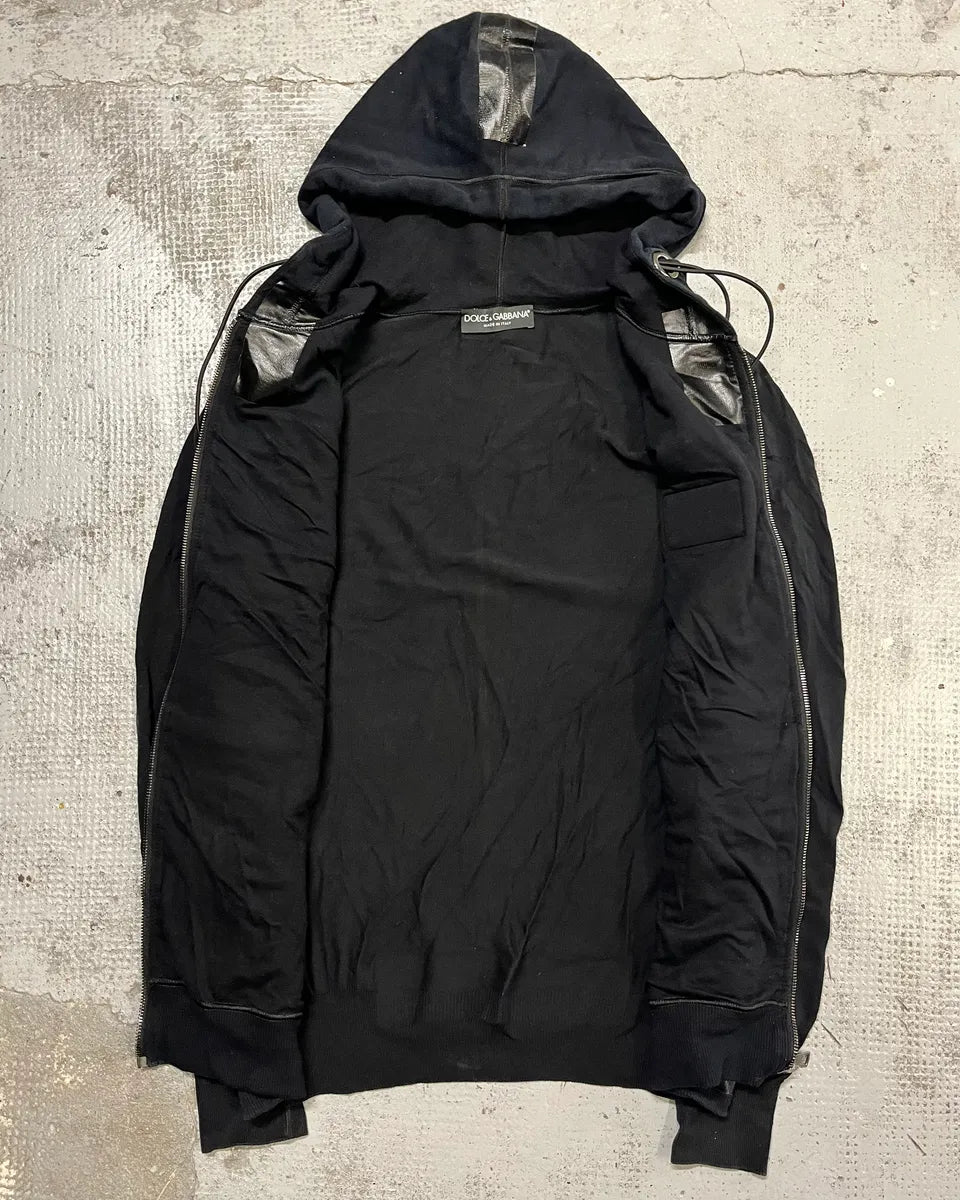 2010s Dolce & Gabbana Black Blend Leather Trim Zip-up Hoodie onrbYqP 8