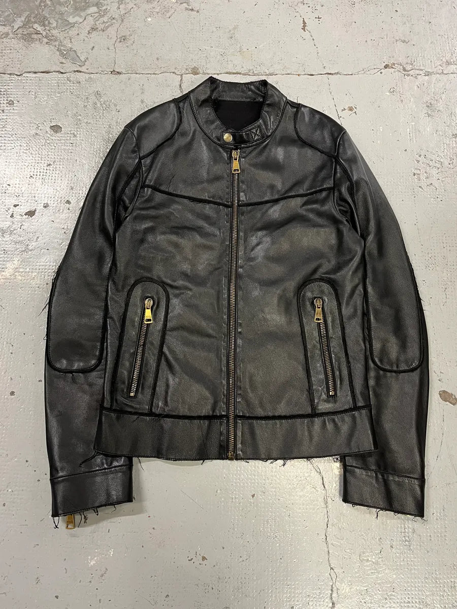 2010s Dolce & Gabbana Black Distressed Biker Leather Jacket BiJXvzk 0