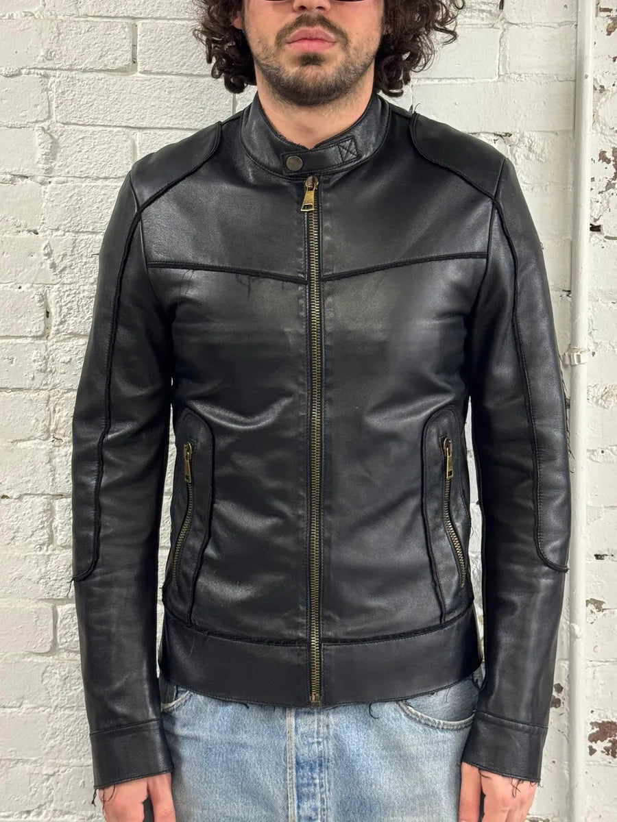 2010s Dolce & Gabbana Black Distressed Biker Leather Jacket BiJXvzk 1